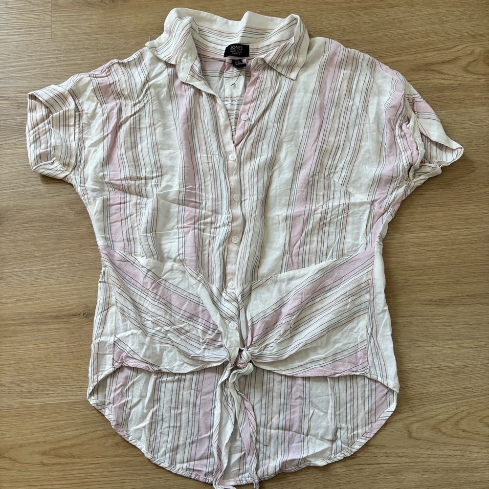 Jones New York Pink and Cream Striped Button-Down Shirt
